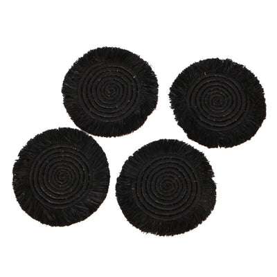 Modern Fringed Coasters - Black, Set of 4