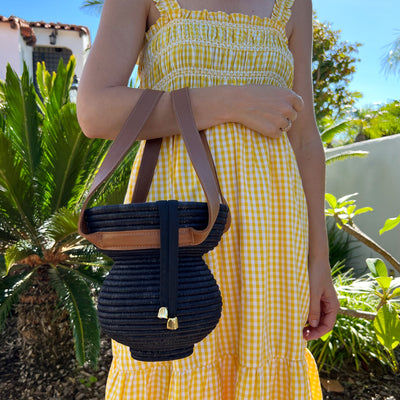 Modern Handbag - Gourd with Brown Leather Handles