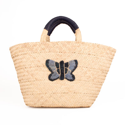 Coastal Handbag - Butterfly with Blue Leather Handles
