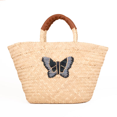 Coastal Handbag - Butterfly with Brown Leather Handles