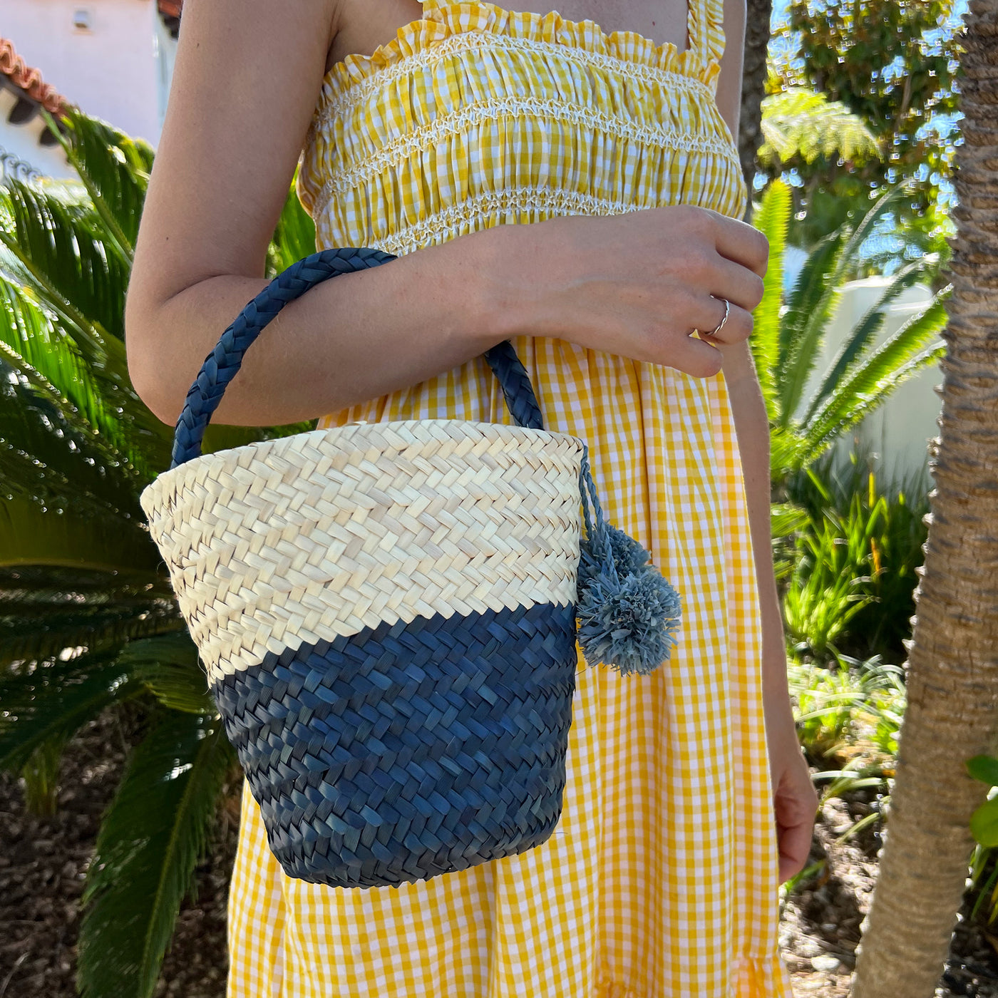 Coastal Handbag - Bucket with Poms