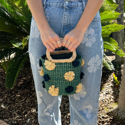 Coastal Handbag - Raffia Poms