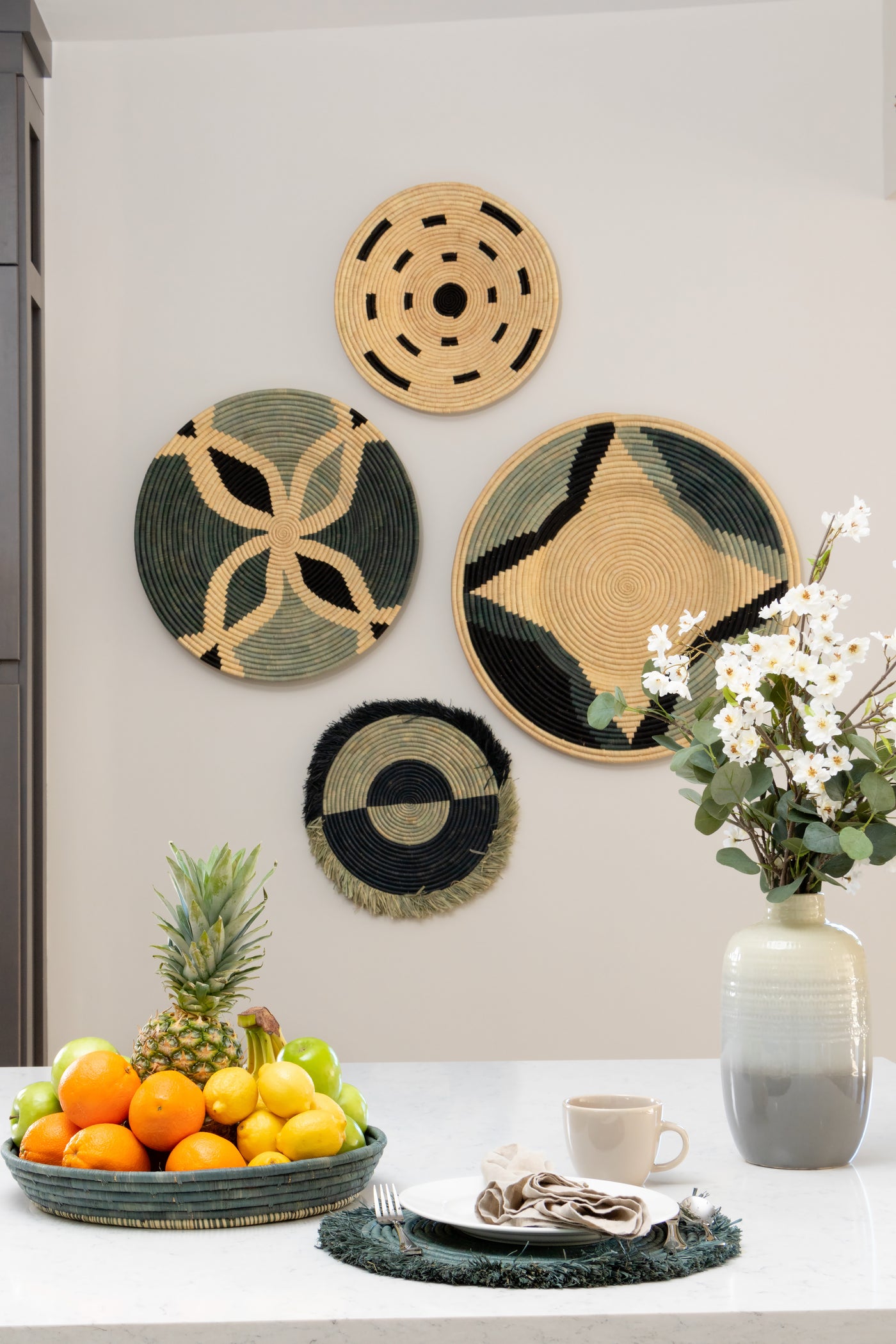 21" Large Cosmic Black Woven Wall Art Plate - KAZI