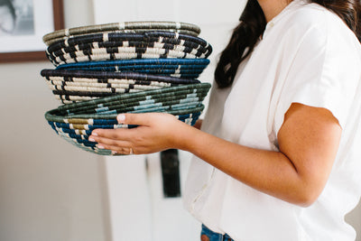 12" Large Silver Blue Hope Round Basket - KAZI
