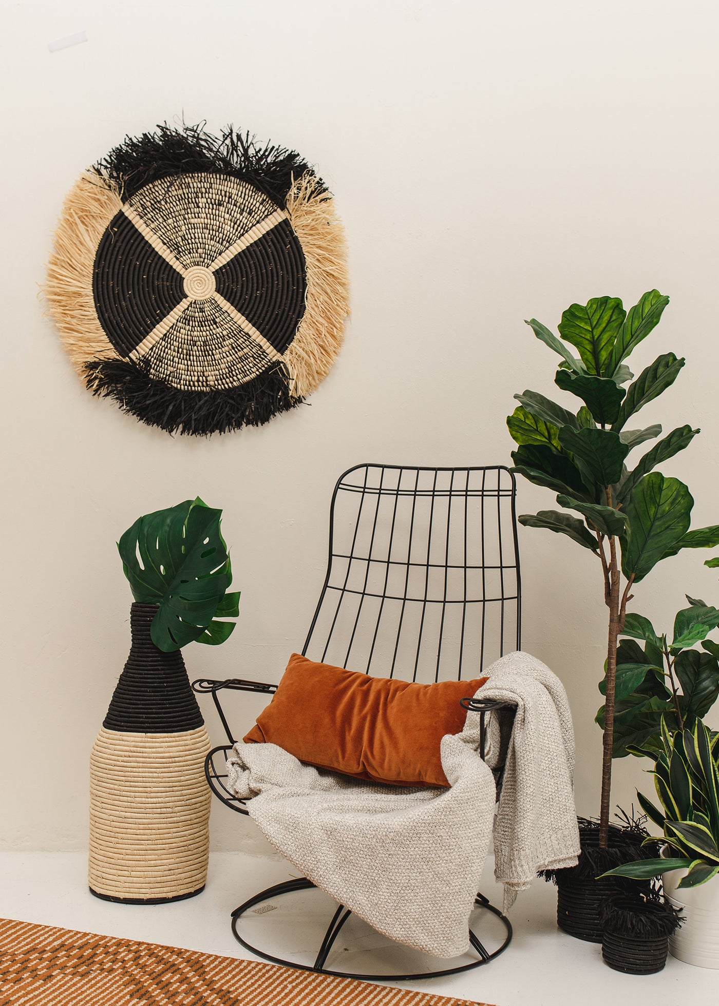 22" Large Black Vita Fringed Wall Disc - KAZI