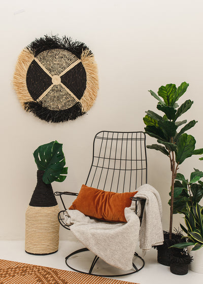 22" Large Black Vita Fringed Wall Disc - KAZI