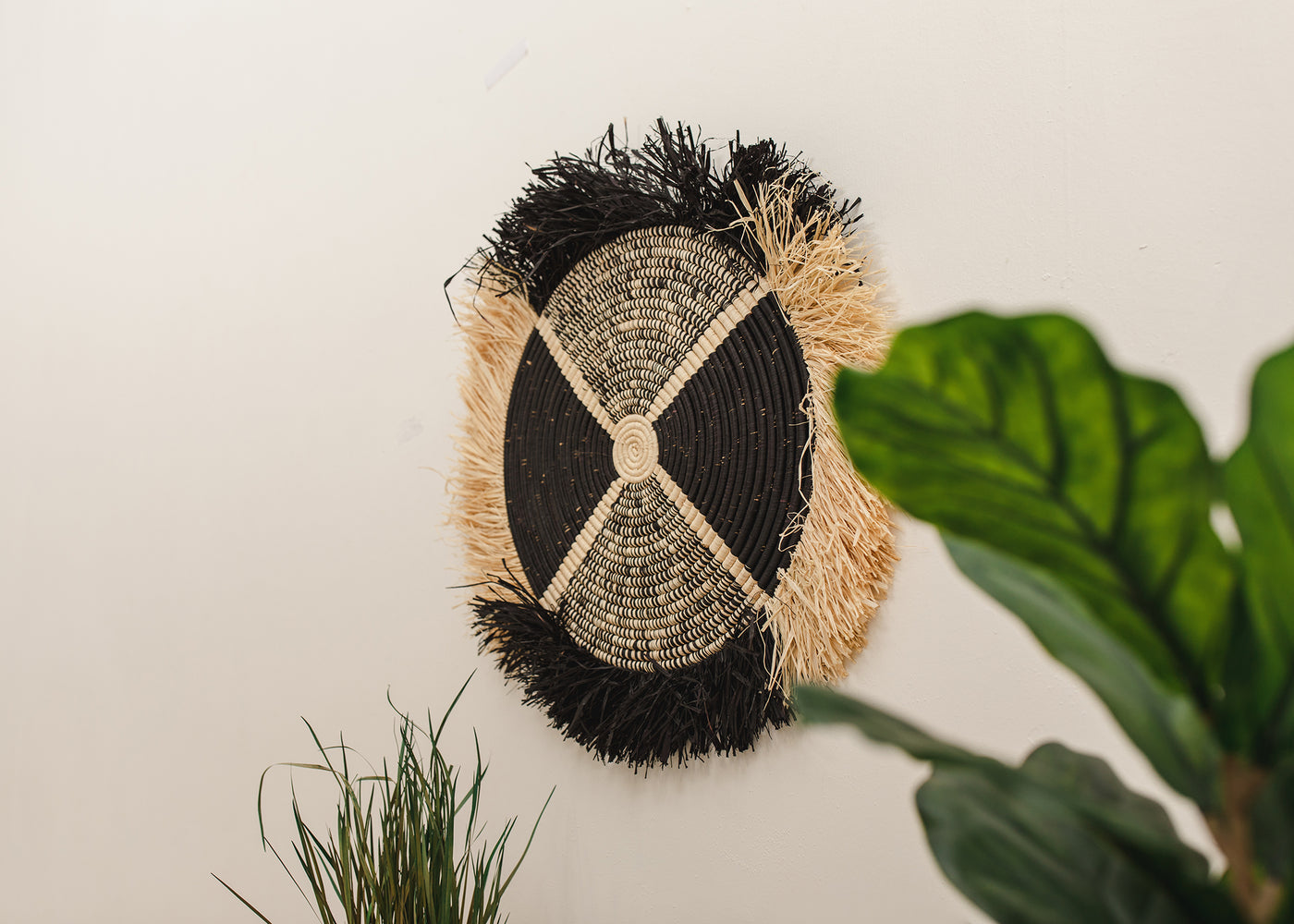 22" Large Black Vita Fringed Wall Disc - KAZI