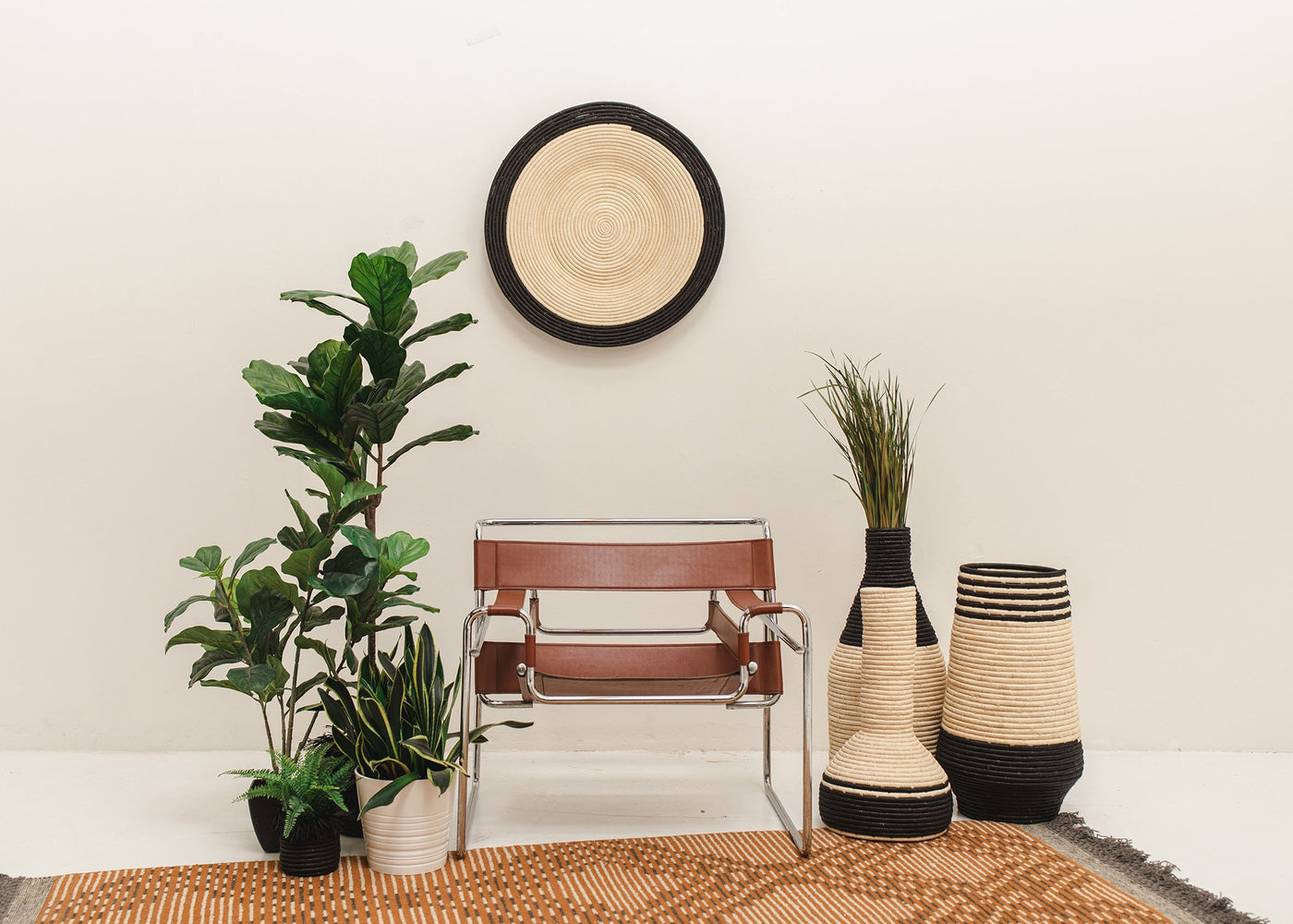 27" Black Circle Woven Wall Art Plate - KAZI