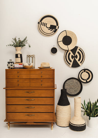 17" Medium Abstract Black Woven Wall Art Plate - KAZI