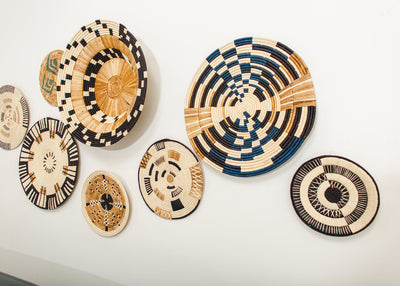 17" Medium Banded Banana Bark Woven Wall Art Plate - KAZI
