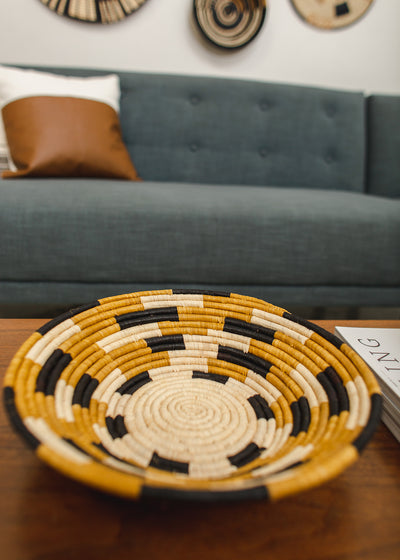 12" Large Spiral Checkered Round Basket - KAZI