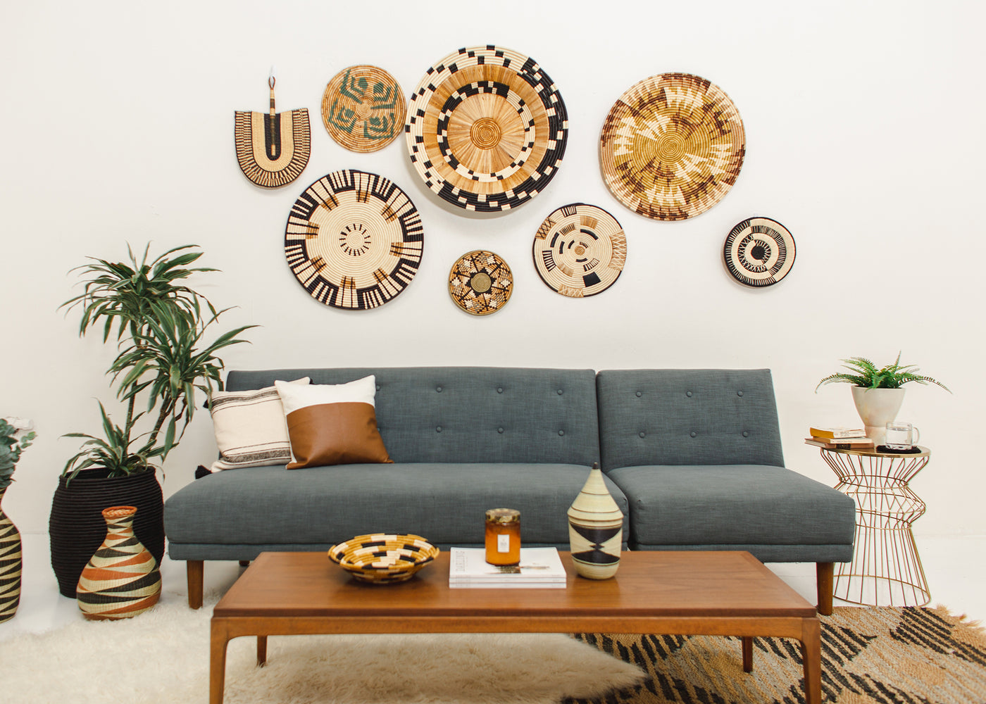17" Medium Banded Banana Bark Woven Wall Art Plate - KAZI