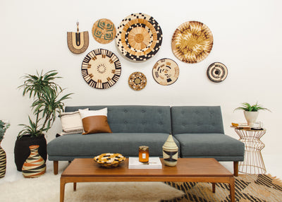 17" Medium Banded Banana Bark Woven Wall Art Plate - KAZI