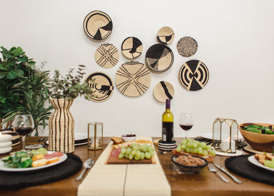 17" Medium Abstract Black Woven Wall Art Plate - KAZI