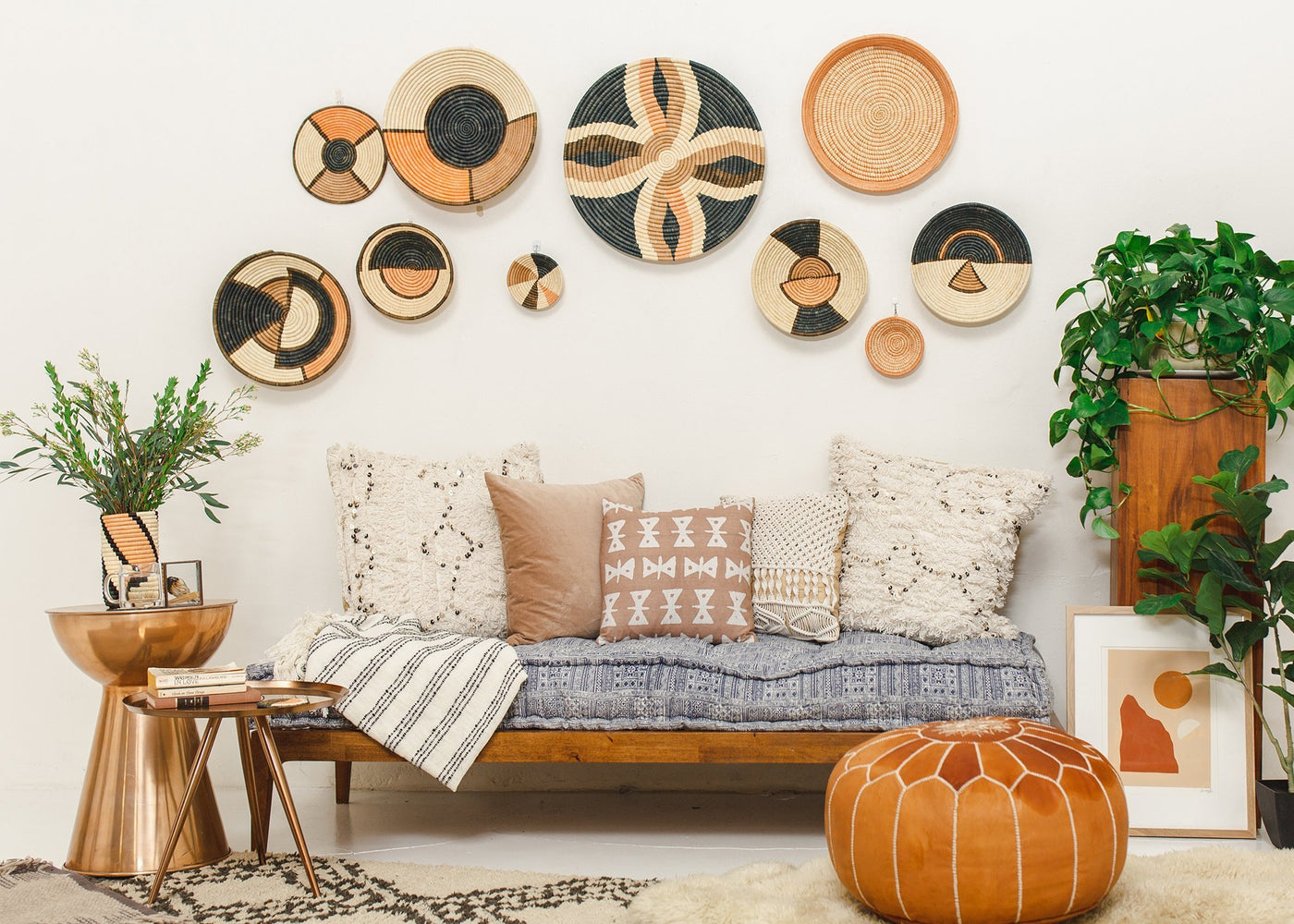 21" Large Tabia Peach Woven Wall Art Plate - KAZI