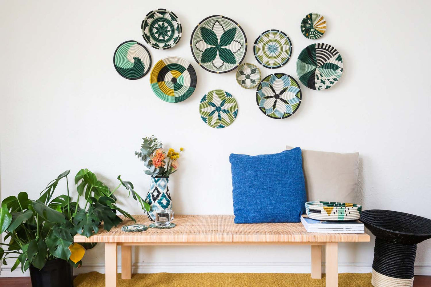 12" Large Pastel Green + Dusk Blue Hope Round Basket - KAZI