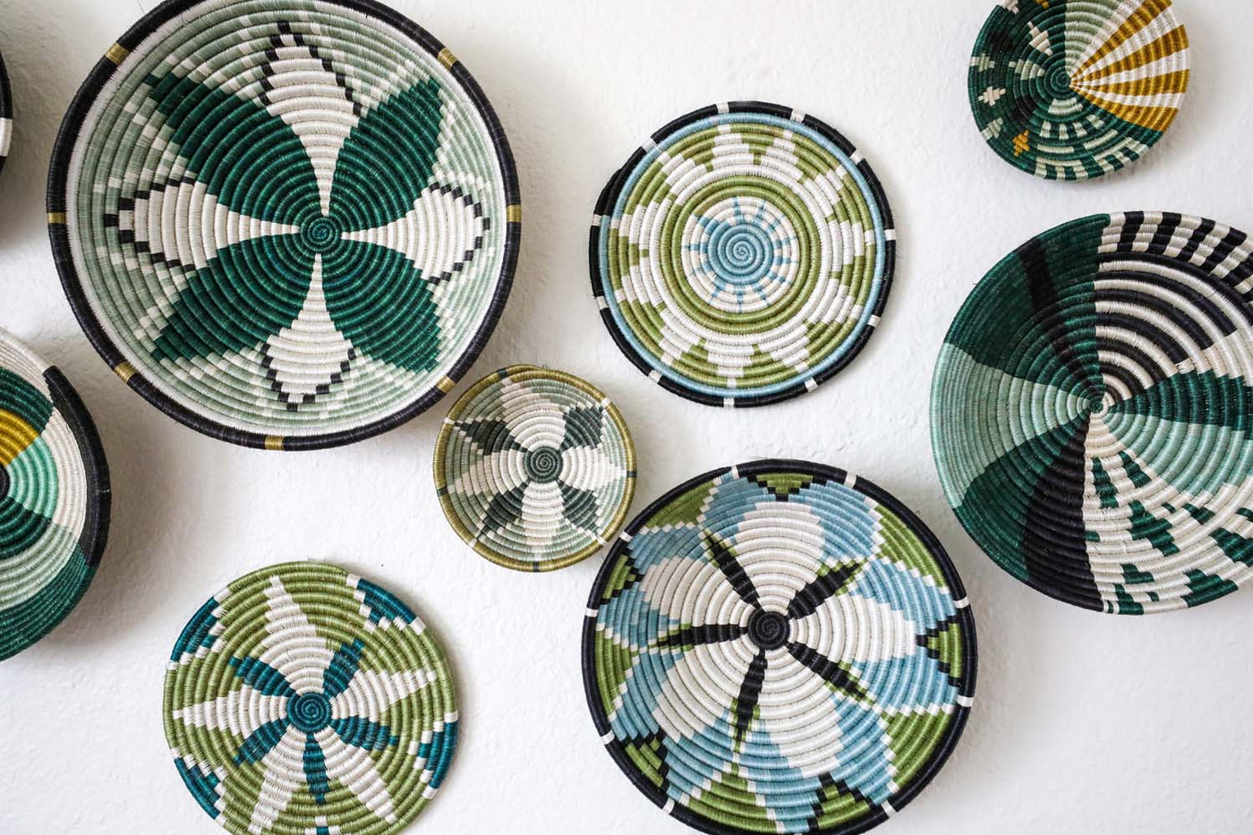 12" Large Pastel Green + Dusk Blue Hope Round Basket - KAZI