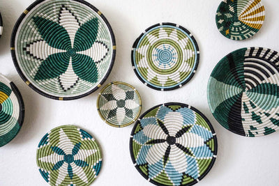 12" Large Pastel Green + Dusk Blue Hope Round Basket - KAZI