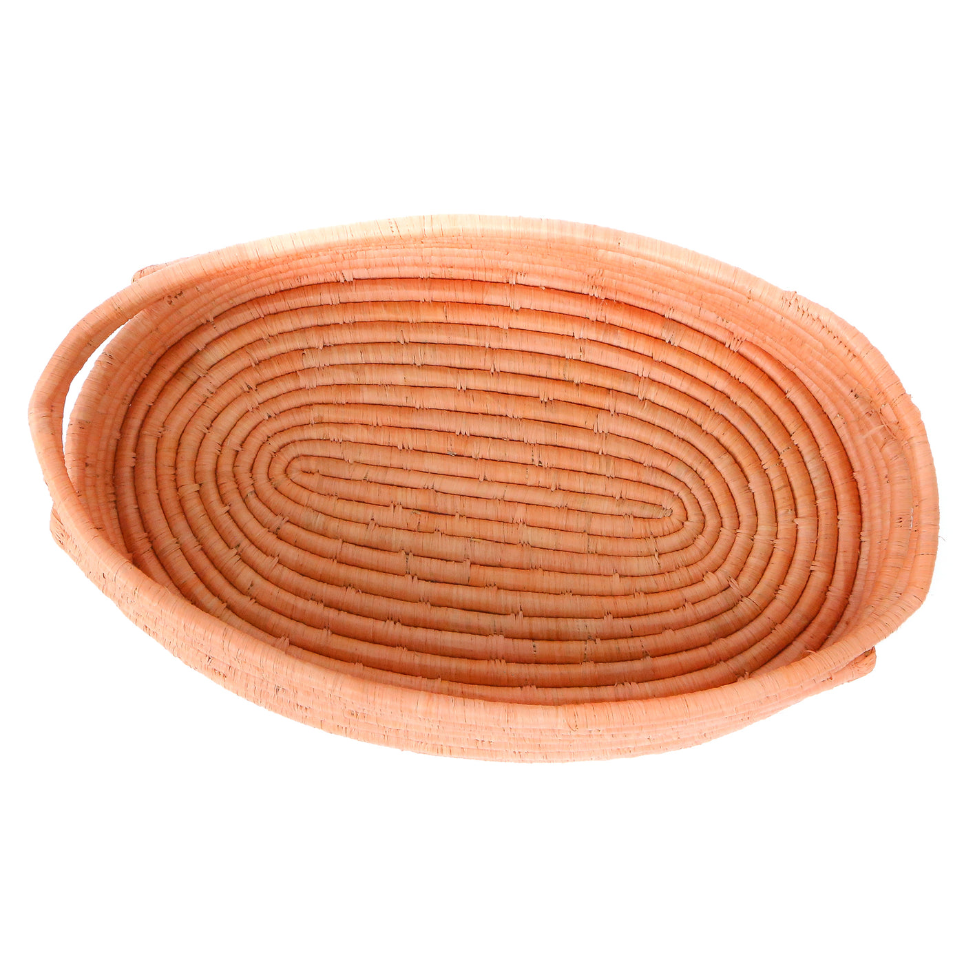 Peach Raffia Bread Basket With Handles