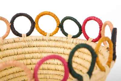 8" Medium Mod Rainbow Hooped Raffia Catch all - KAZI - Artisan made high quality home decor and wall art