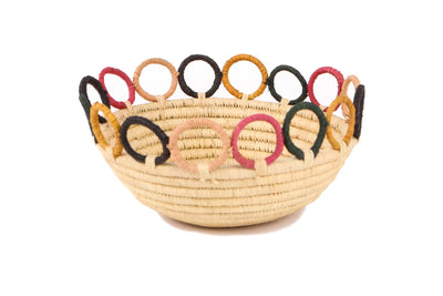 8" Medium Mod Rainbow Hooped Raffia Catch all - KAZI - Artisan made high quality home decor and wall art