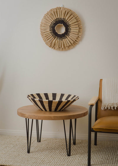 20" Striped Black & Natural Deep Round Basket - KAZI