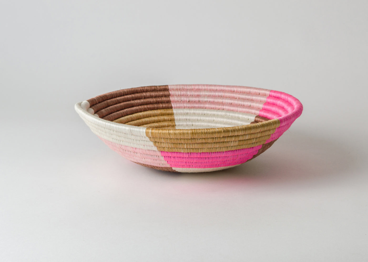 12" Large Blossom Pinks & Tan Round Basket - KAZI