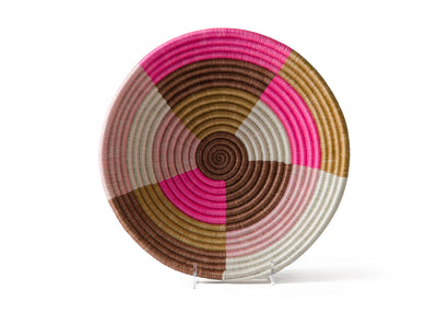 12" Large Blossom Pinks & Tan Round Basket - KAZI