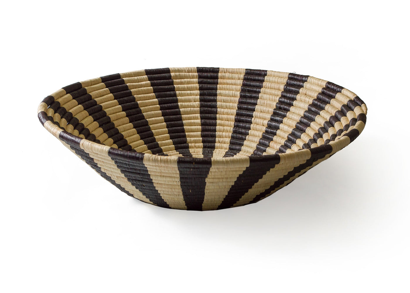20" Striped Black & Natural Deep Round Basket - KAZI