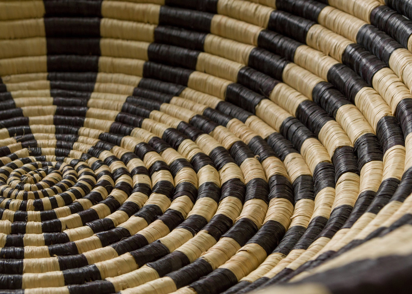 20" Striped Black & Natural Deep Round Basket - KAZI