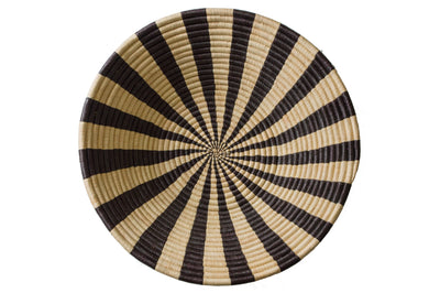 20" Striped Black & Natural Deep Round Basket - KAZI