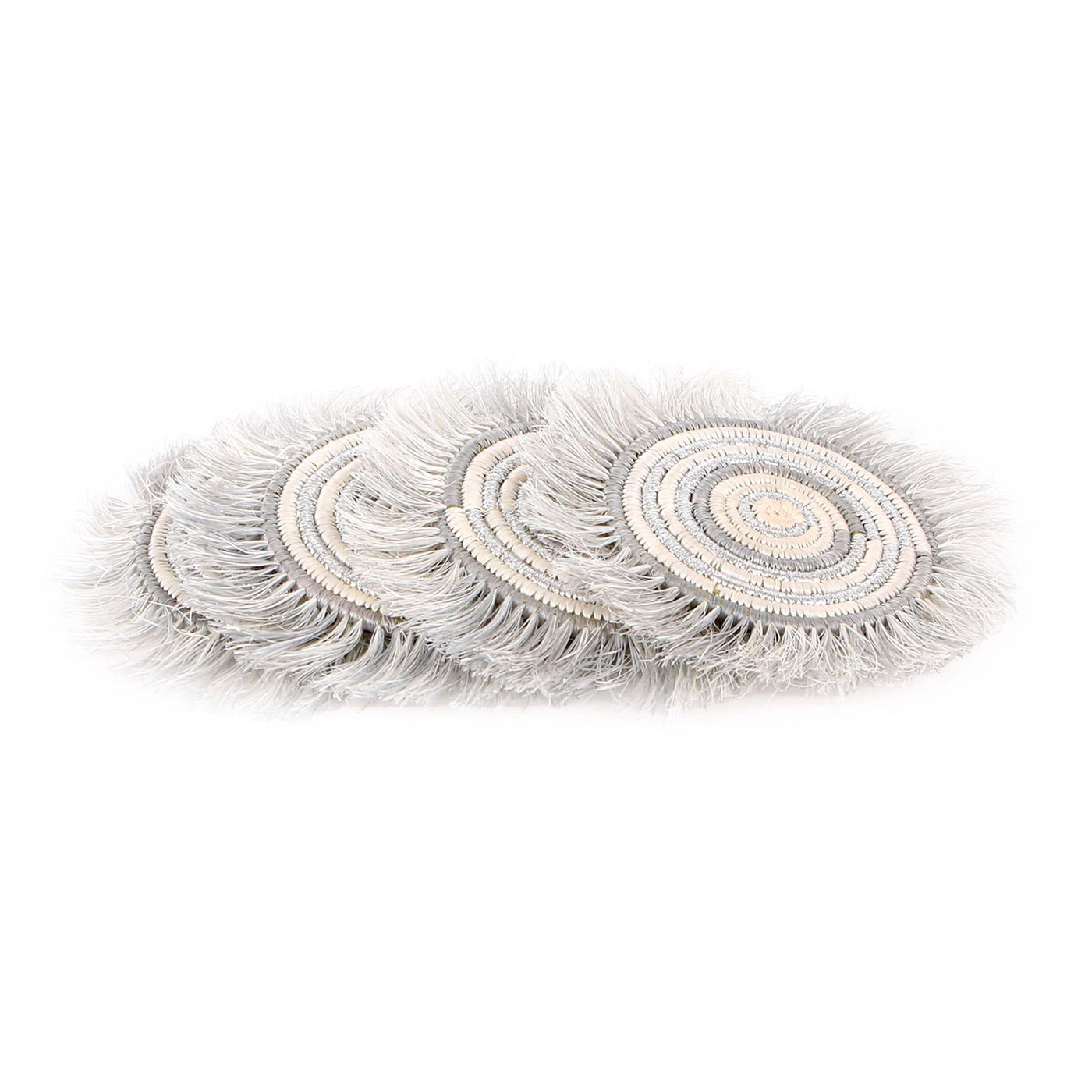 Silver Metallic Geo Fringed Coasters, Set of 4