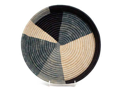 16" Opal Gray Color Blocked Raffia Tray - KAZI