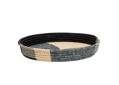 16" Opal Gray Color Blocked Raffia Tray - KAZI