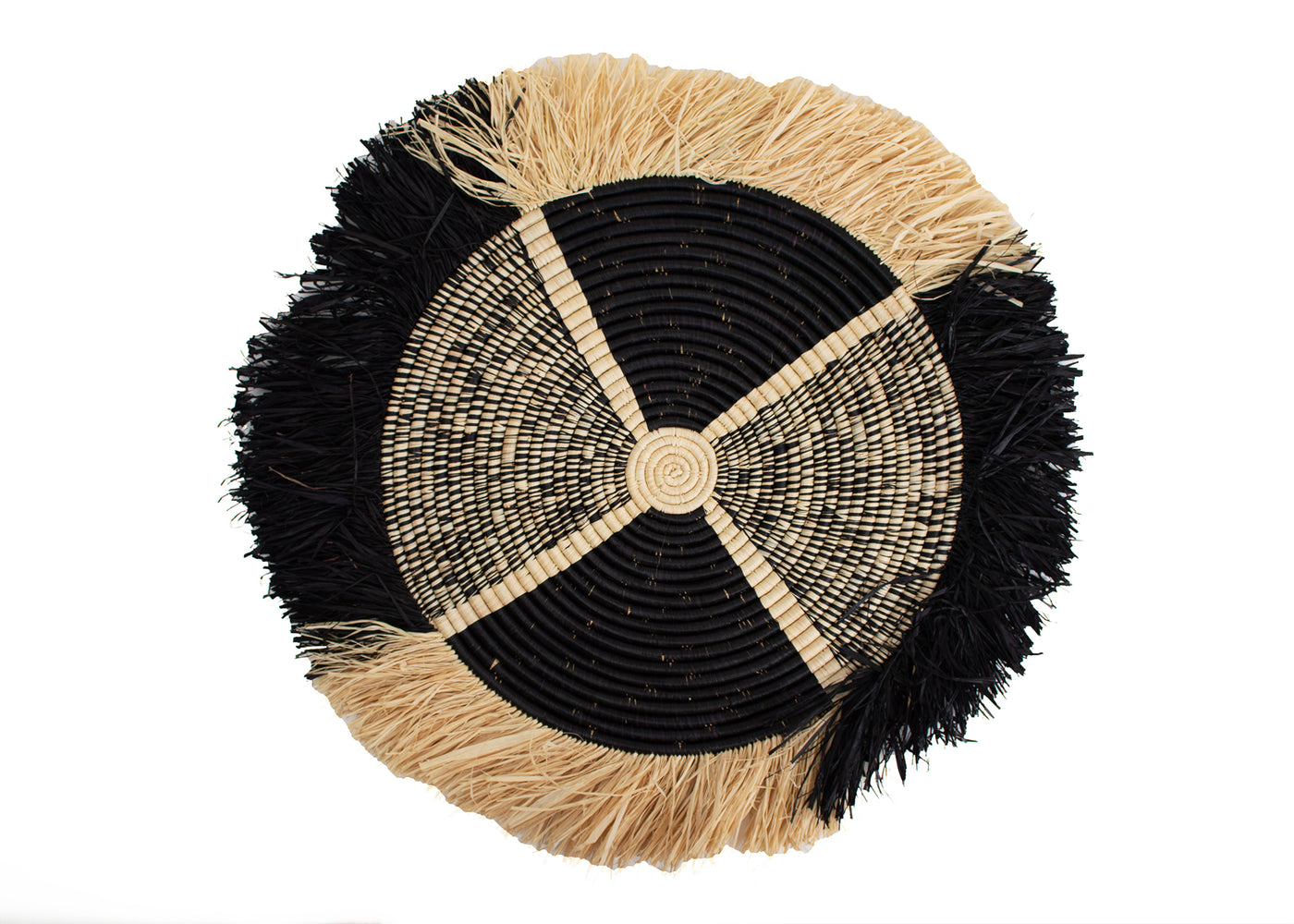 22" Large Black Vita Fringed Wall Disc - KAZI