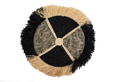 22" Large Black Vita Fringed Wall Disc - KAZI