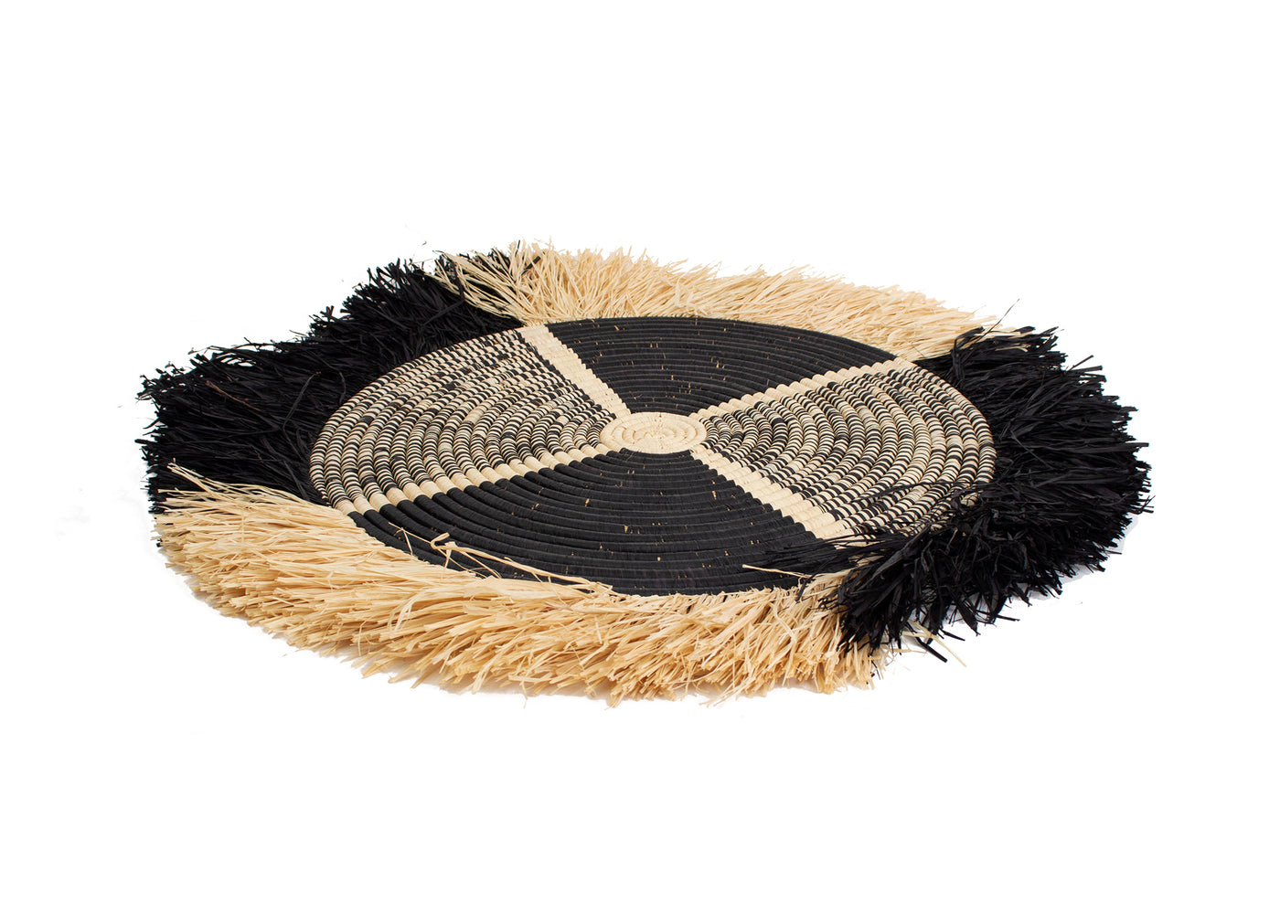 22" Large Black Vita Fringed Wall Disc - KAZI