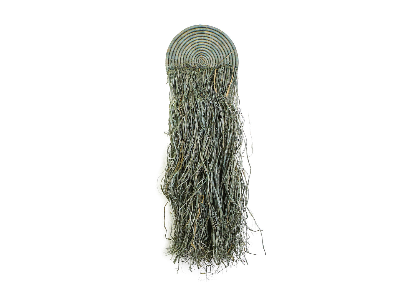 11" Small Gray Woven Wall Disc with Long Fringe - KAZI
