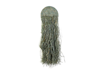 11" Small Gray Woven Wall Disc with Long Fringe - KAZI