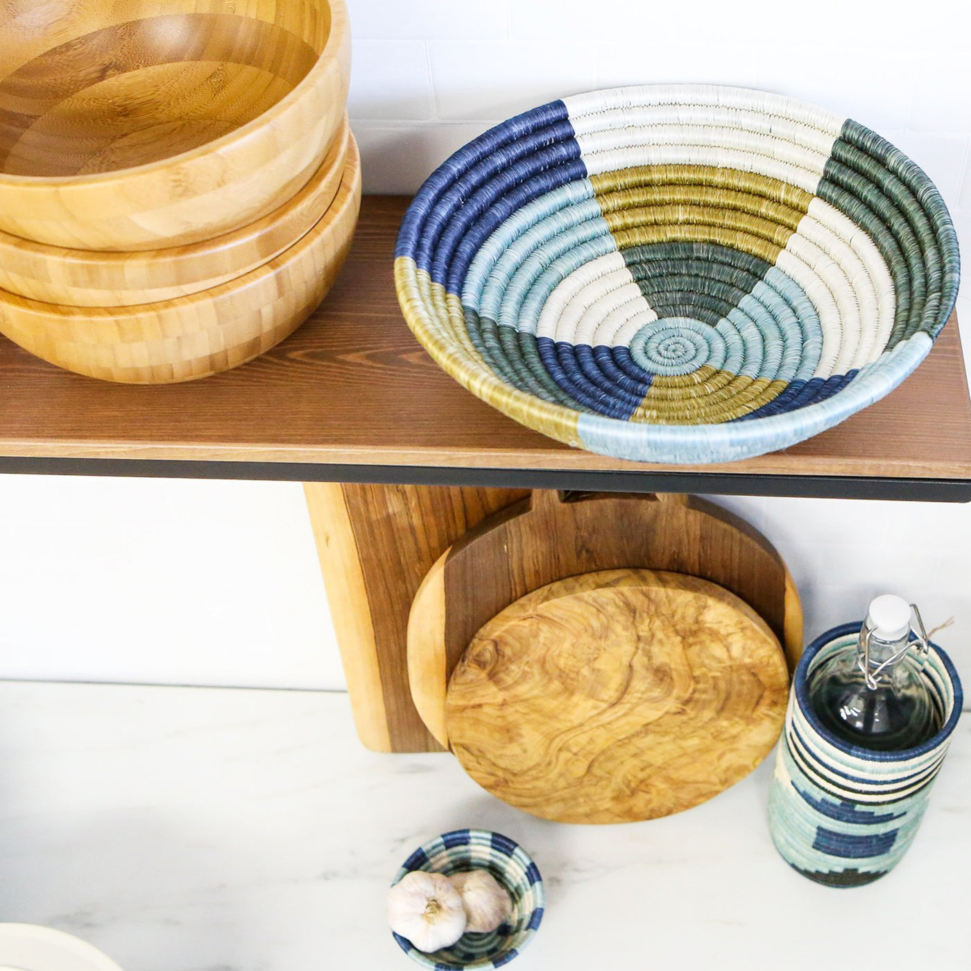 10" Medium Silver Blue Umuseke Round Basket