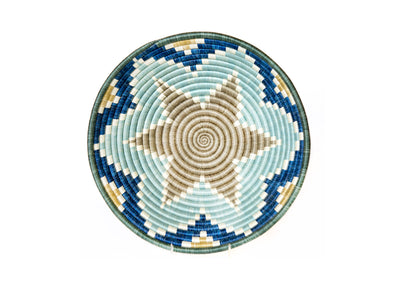 12" Large Silver Blue + Ficelle Hope Round Basket - KAZI