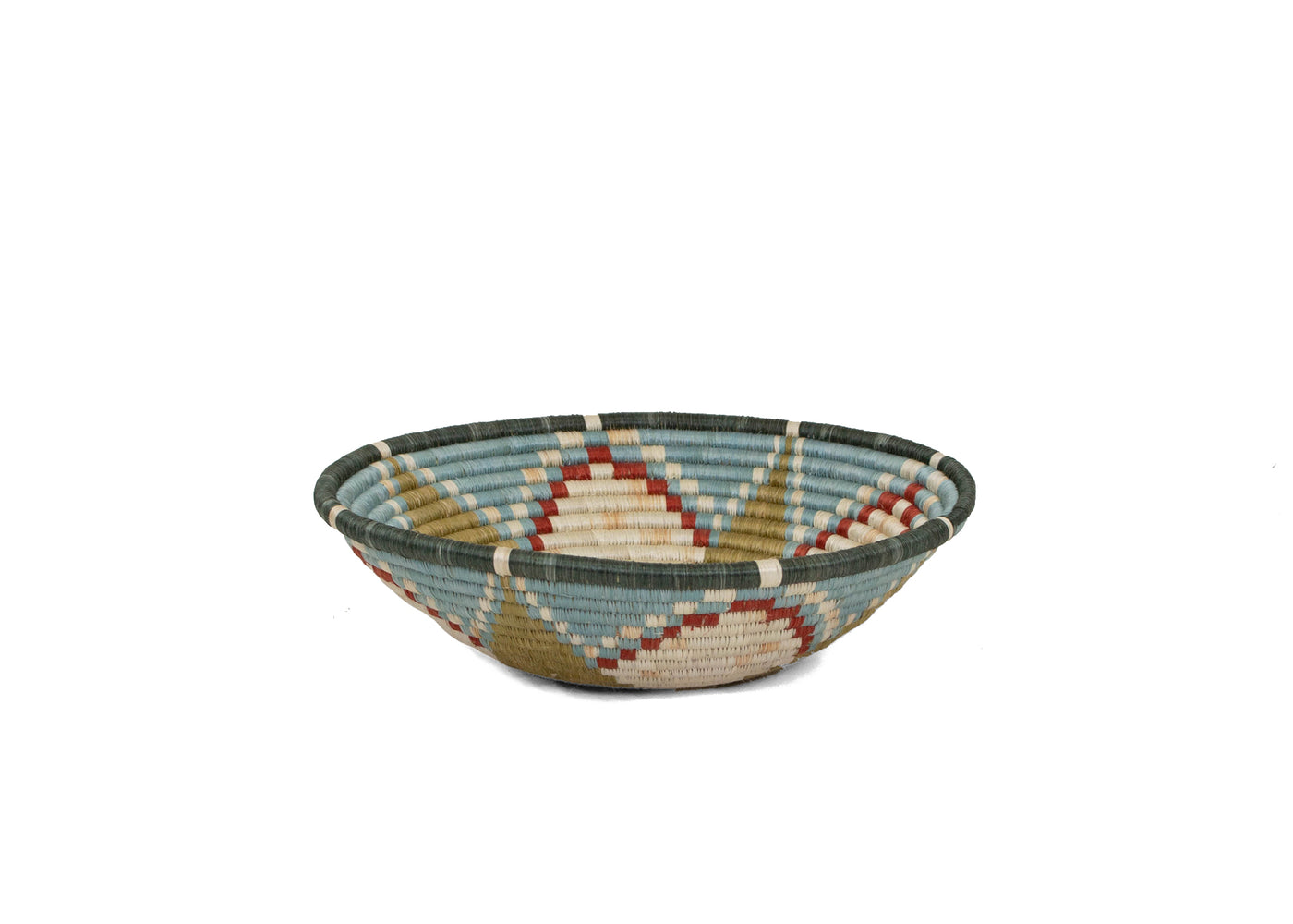 12" Large Silver Blue Jua Round Basket - KAZI