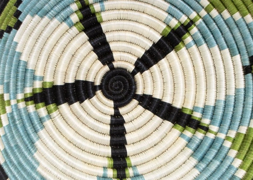 12" Large Pastel Green + Dusk Blue Hope Round Basket - KAZI