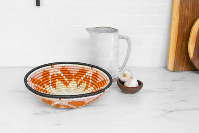 12" Large Dusty Peach + Wheat Tumaini Round Basket - KAZI
