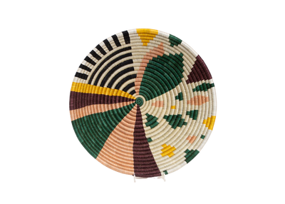 12" Large Dusty Peach + Fir Biko Round Basket - KAZI
