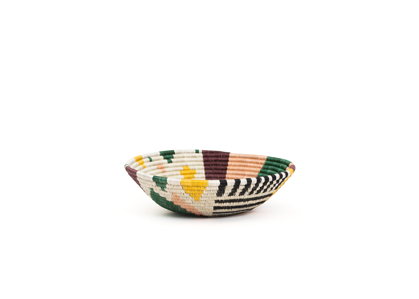 12" Large Dusty Peach + Fir Biko Round Basket - KAZI