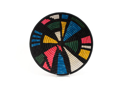 12" Large Black + Neon Mosaic Round Basket - KAZI