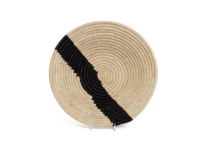 12" Large Black + Natural Striped Round Basket - KAZI