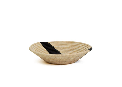 12" Large Black + Natural Striped Round Basket - KAZI