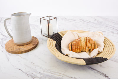 16" Jumbo Black + Natural Geo Round Basket - KAZI